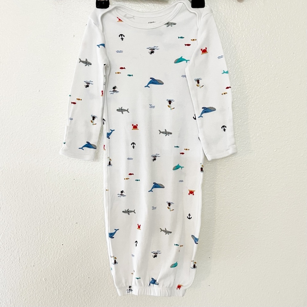 Carter’s- Infant gown, Size 3M/unisex, white w/ocean theme